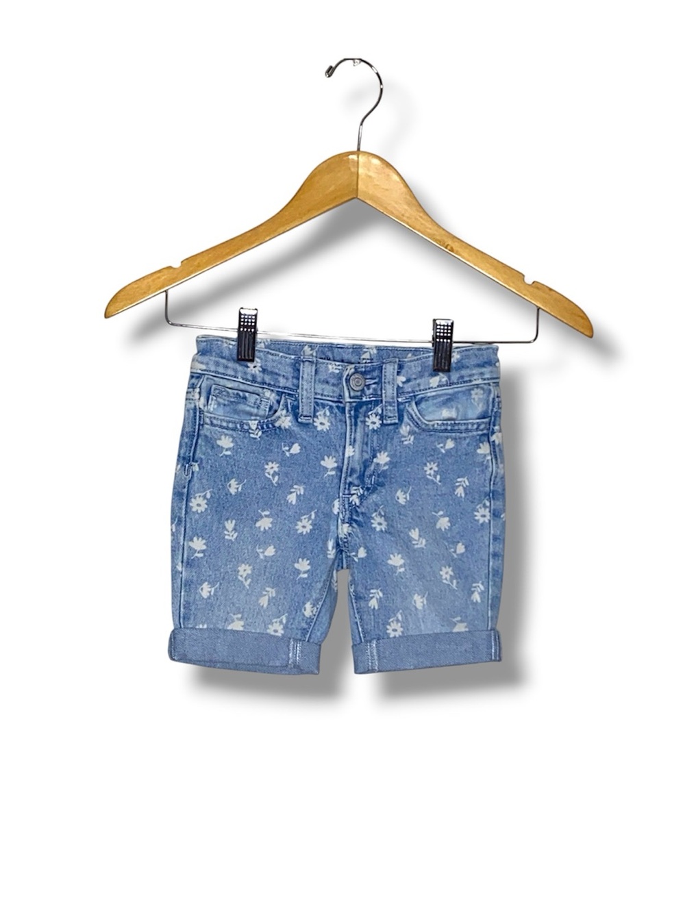 Old Navy Light Blue Floral Denim Roll-Cuff Shorts